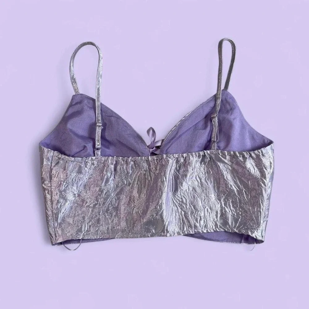 Mable Purple Metallic Lace Up Cami Crop Top Fairycore Y2K Women's Small Party - Picture 5 of 8